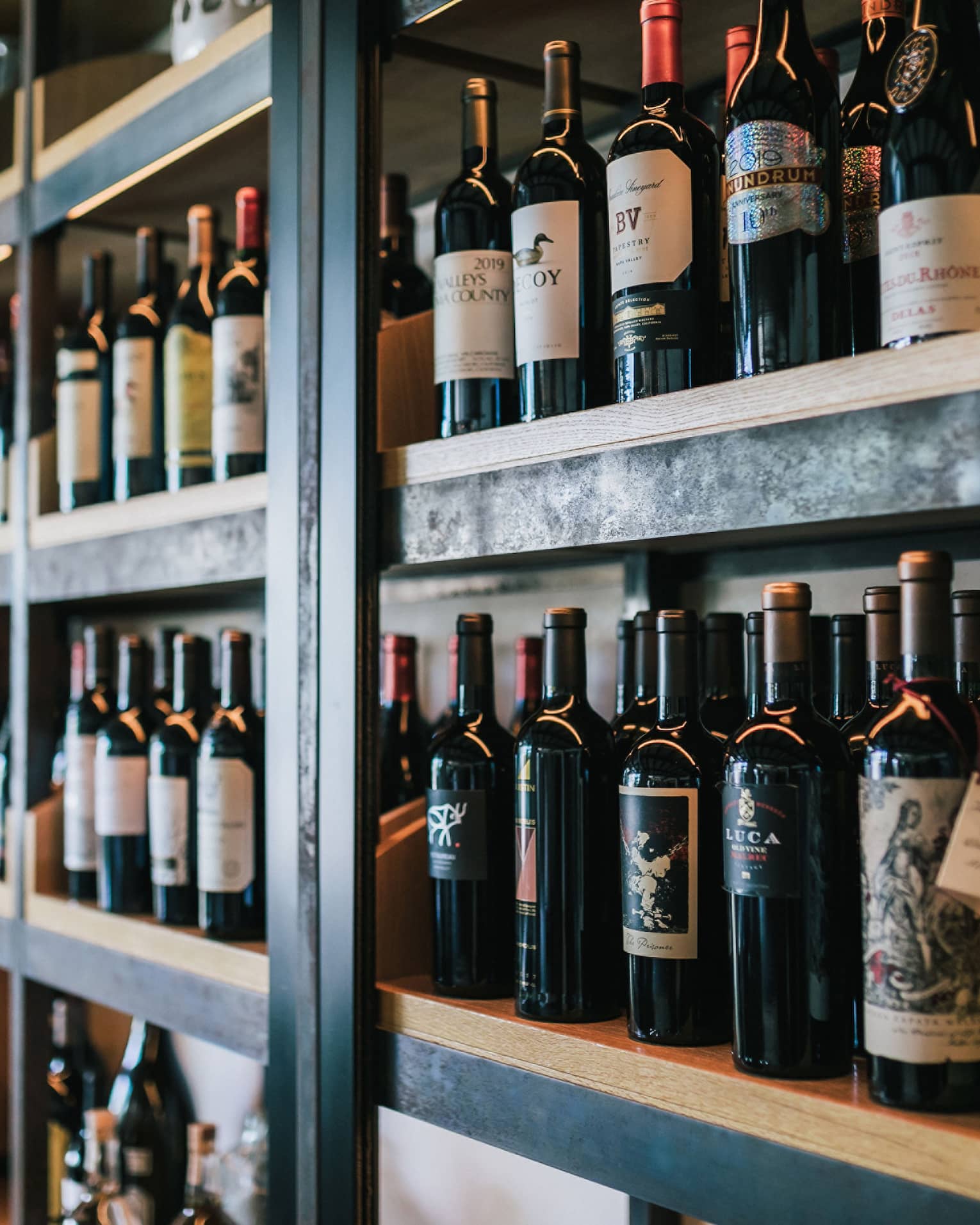 Shelves of wine.