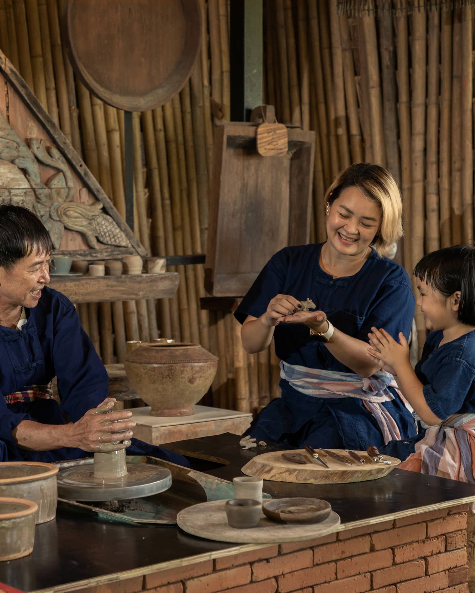 Traditional Thai clay molding session