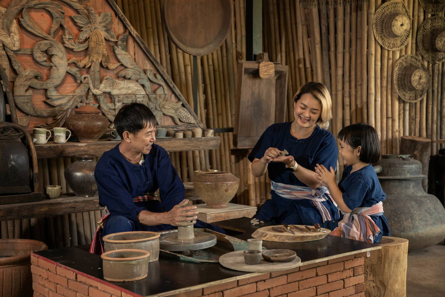 Traditional Thai clay molding session