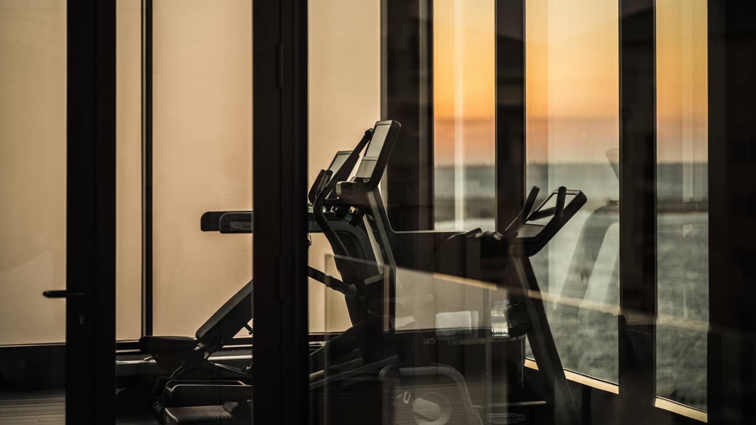 a treadmill in the middle of a gym with city view for sports enthusiasts